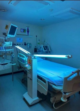 dual arm UV-C sterilization system for ICU and clinical environments